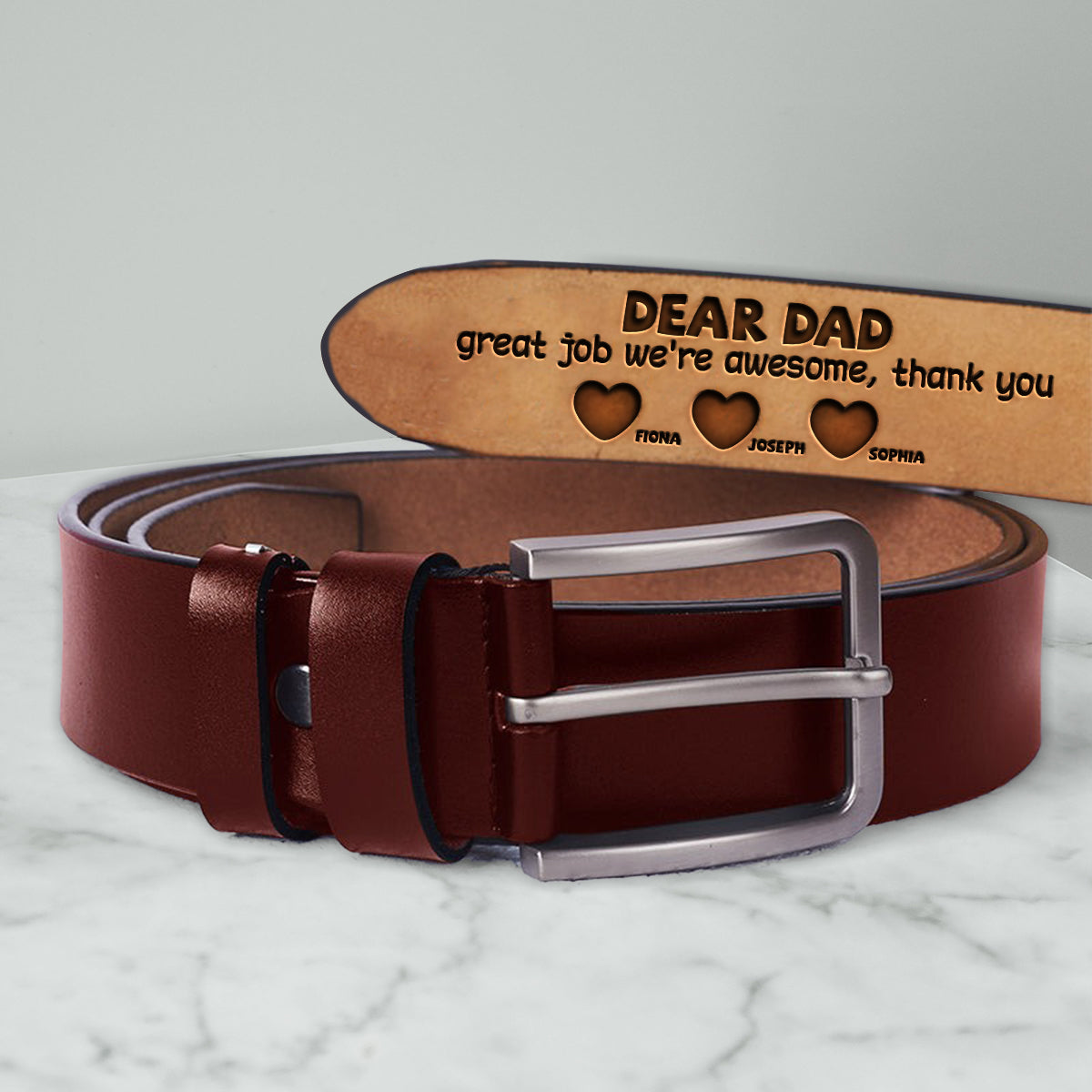 Dear Dad Great Job We're Awesome Thank You - Personalized Father Leather Belt