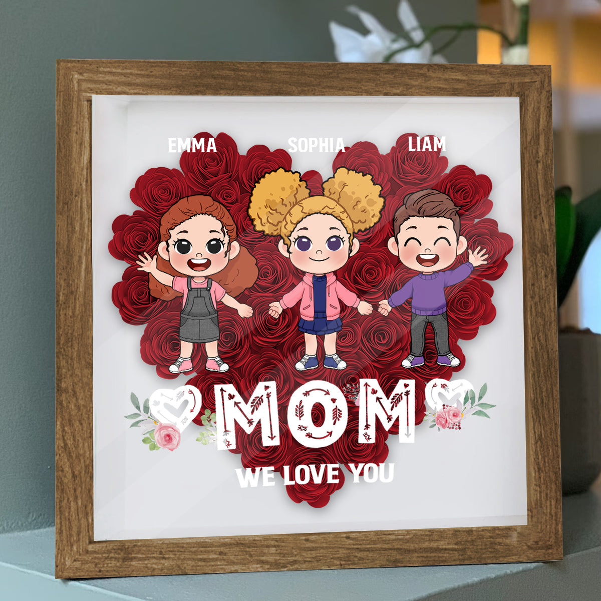Mom We Love You - Personalized Mother Flower Shadow Box