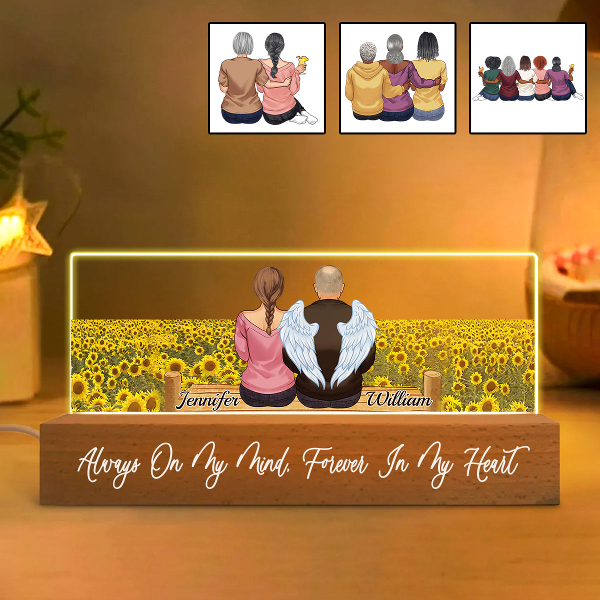 Memorial Wings Sunflower Field - Personalized Memorial Custom LED Night Light