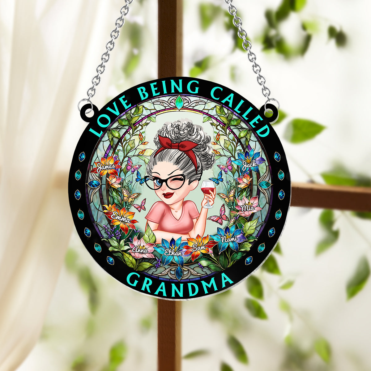Grandma's Garden - Personalized Grandma Window Hanging Suncatcher Ornament