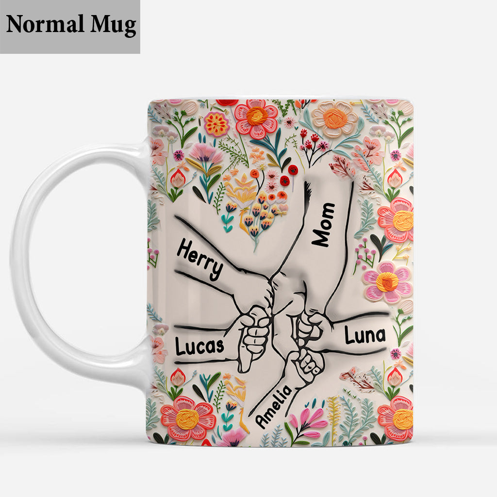 Hand In Hand Floral Style - Personalized Mother Mug