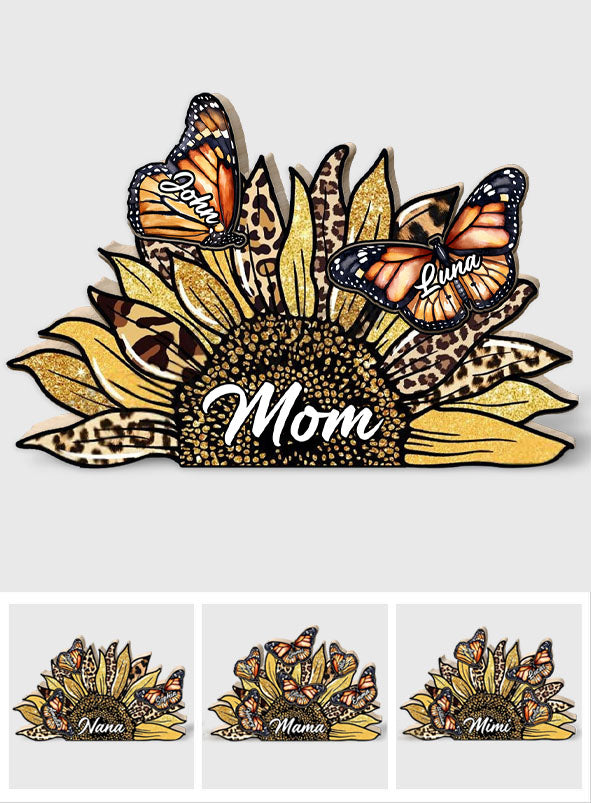 Mom Butterly Monarch Sunflower - Personalized Mother Shaped Wooden Puzzle