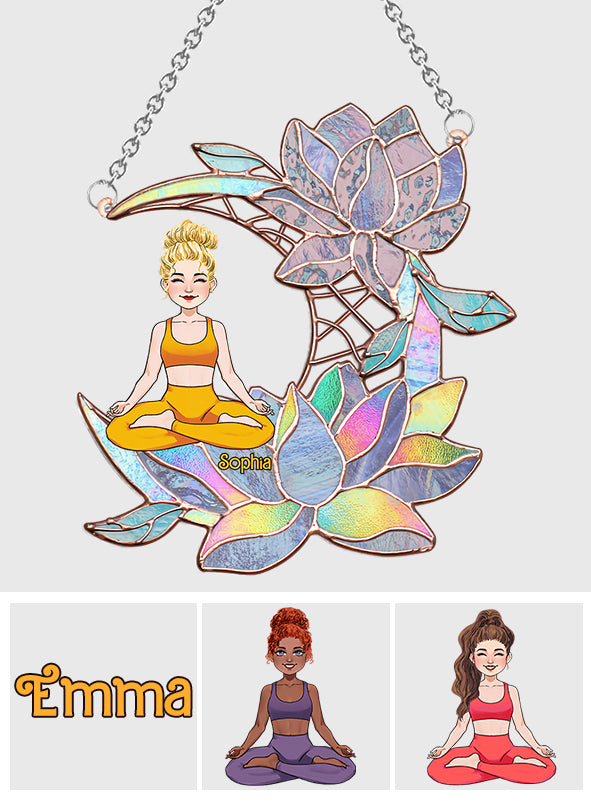 Attrape-soleil personnalisé à suspendre à une fenêtre, motif « Yoga Girl On Lotus Moon » 