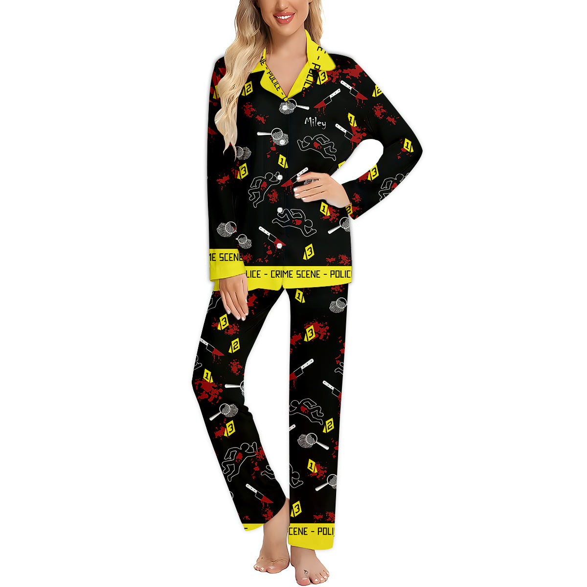 True Crime Junkie – Personalisierter Pyjama mit Knopfleiste