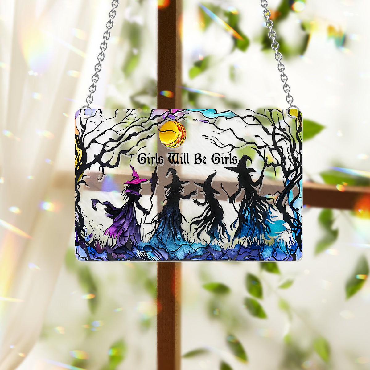 Girls Will Be Girls - Personalized Witch Window Hanging Suncatcher Ornament