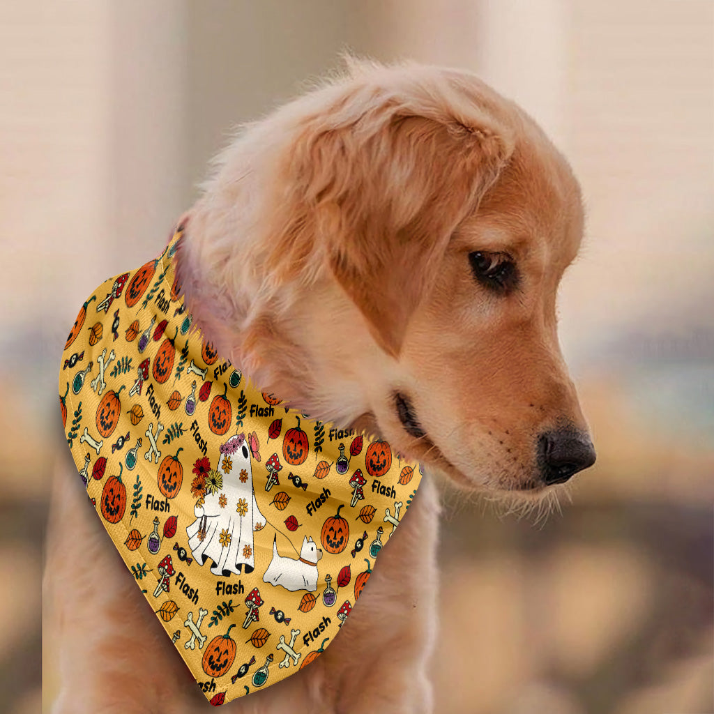 Niedliches Geisterhund-Kürbis-Geist-Fledermaus-Personalisiertes Hundehalstuch