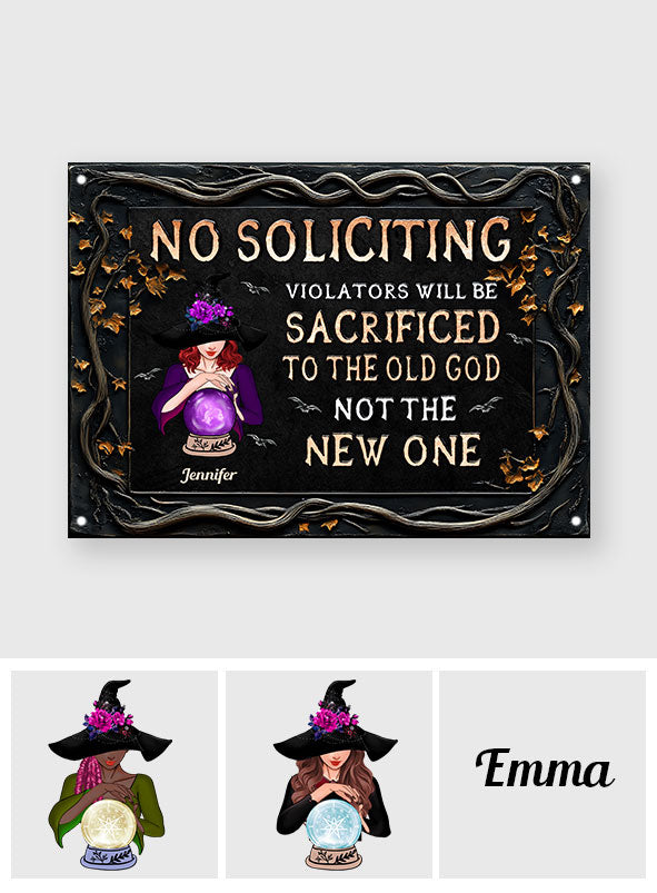 NO SOLICITING - Personalized Witch Rectangle Metal Sign