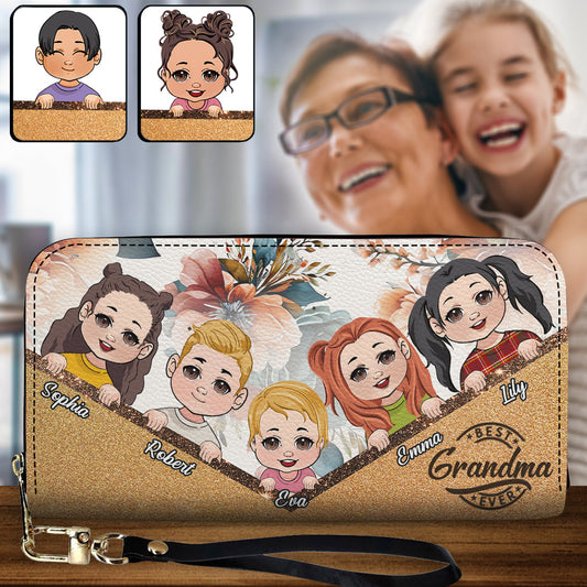 Best Grandma Mom Ever - Personalized Grandma Leather Long Wallet