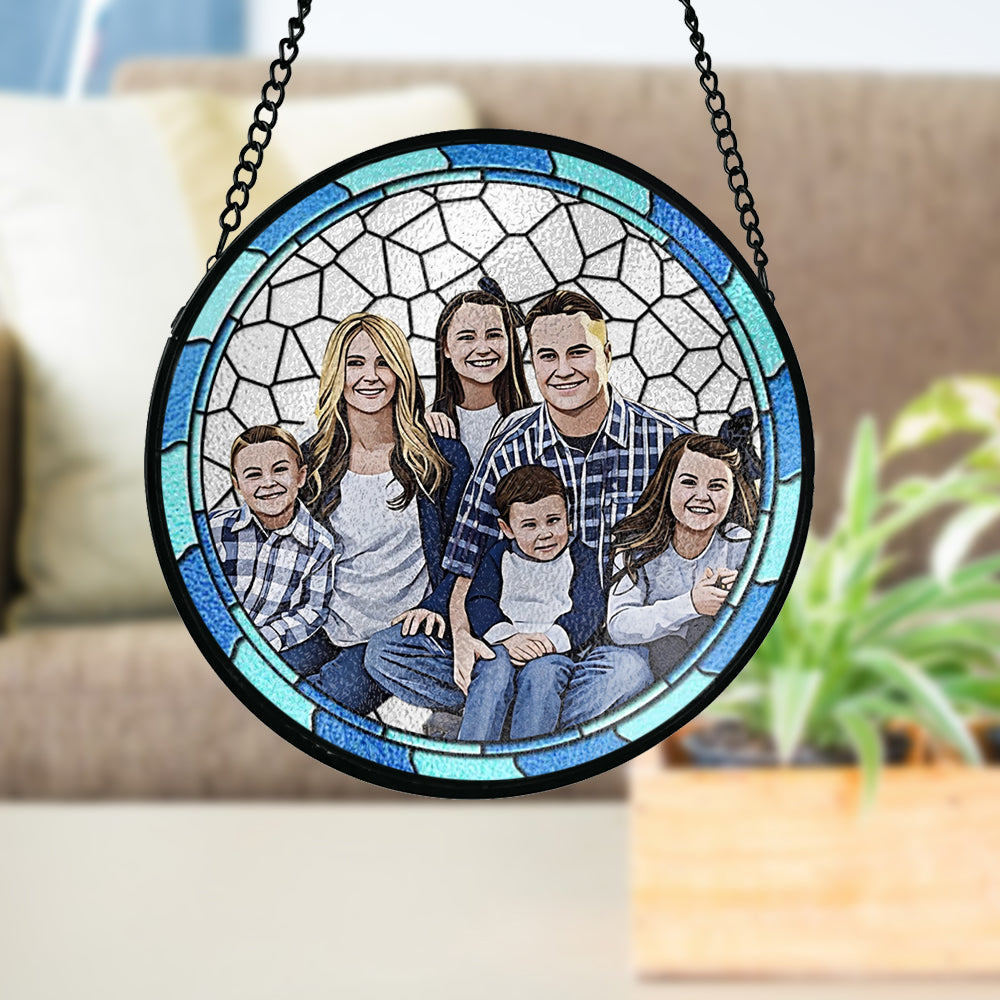 La meilleure famille du monde - Attrape-soleil en vitrail personnalisé pour toute la famille