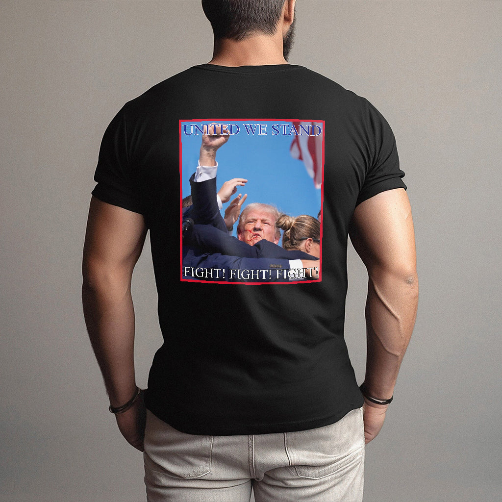 T-shirt « Unis nous sommes forts », T-shirt « Jamais de reddition », T-shirt « Luttons pour l’Amérique », T-shirt « Rassemblement 2024 », T-shirt « Luttons, combattons, combattons »