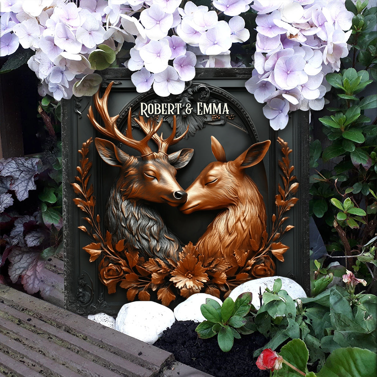 Couple de cerfs charmant - Pierre carrée de chasse personnalisée