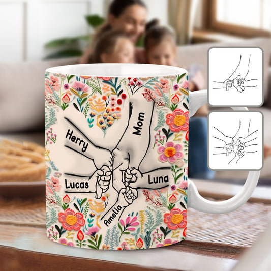 Hand In Hand Floral Style - Personalized Mother Mug