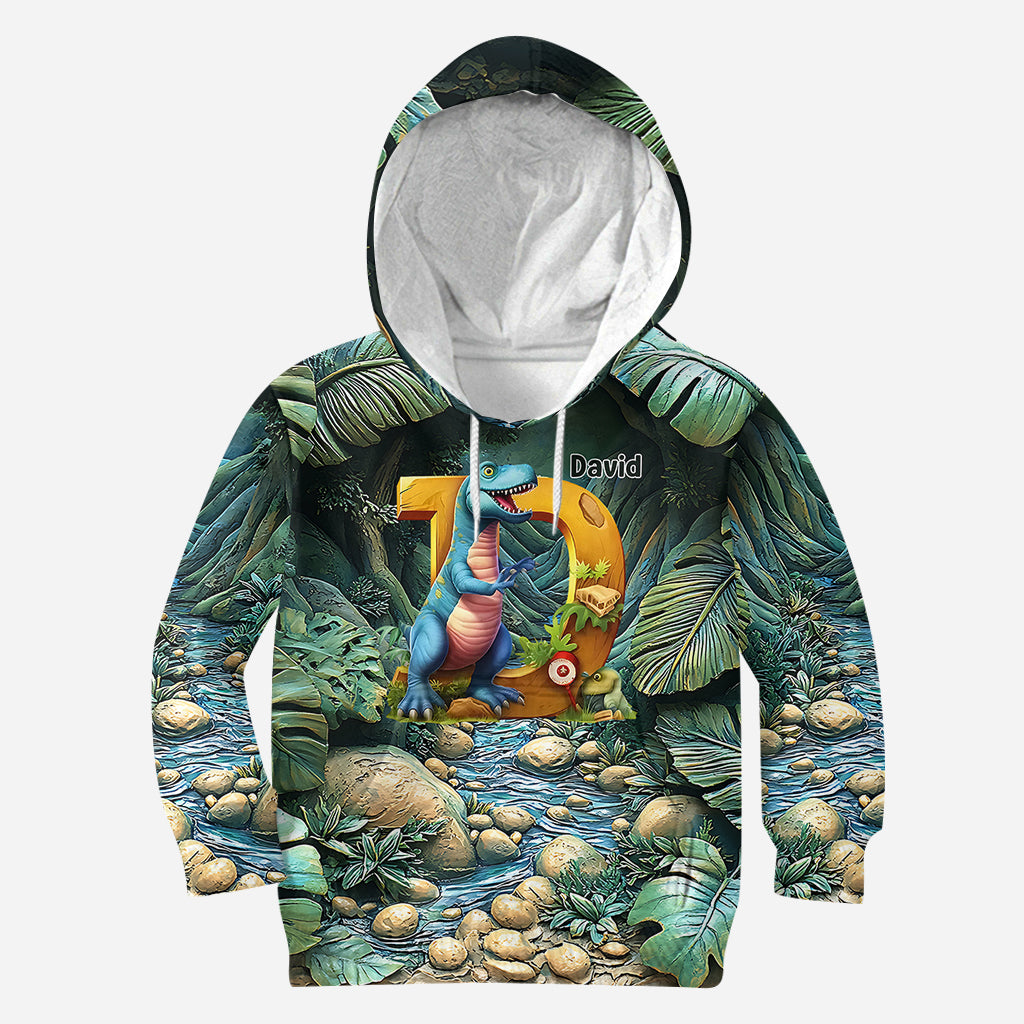 T-shirt enfant personnalisé avec lettre dinosaure - T-shirt intégral