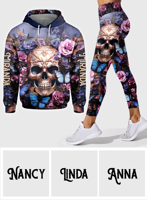 Beauty Of The Dark Skull Roses Butterflies - Personalized Skull Hoodie and Leggings