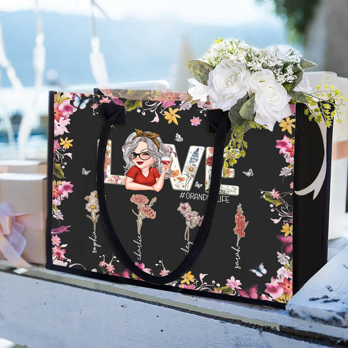 Love Grandma Mom Life - Personalized Grandma Canvas Tote Bag