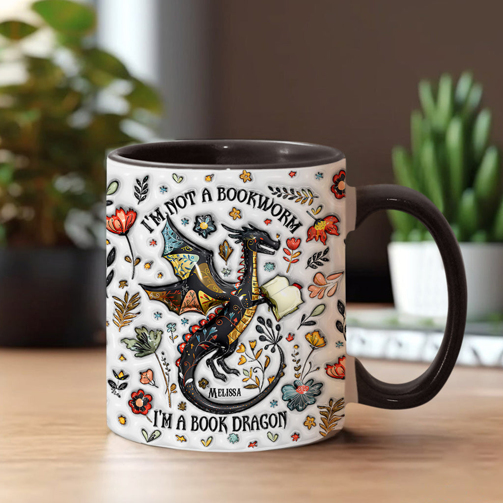Ich bin kein Bücherwurm, ich bin ein Bücherdrache – Personalisierter Becher mit Buchmotiv