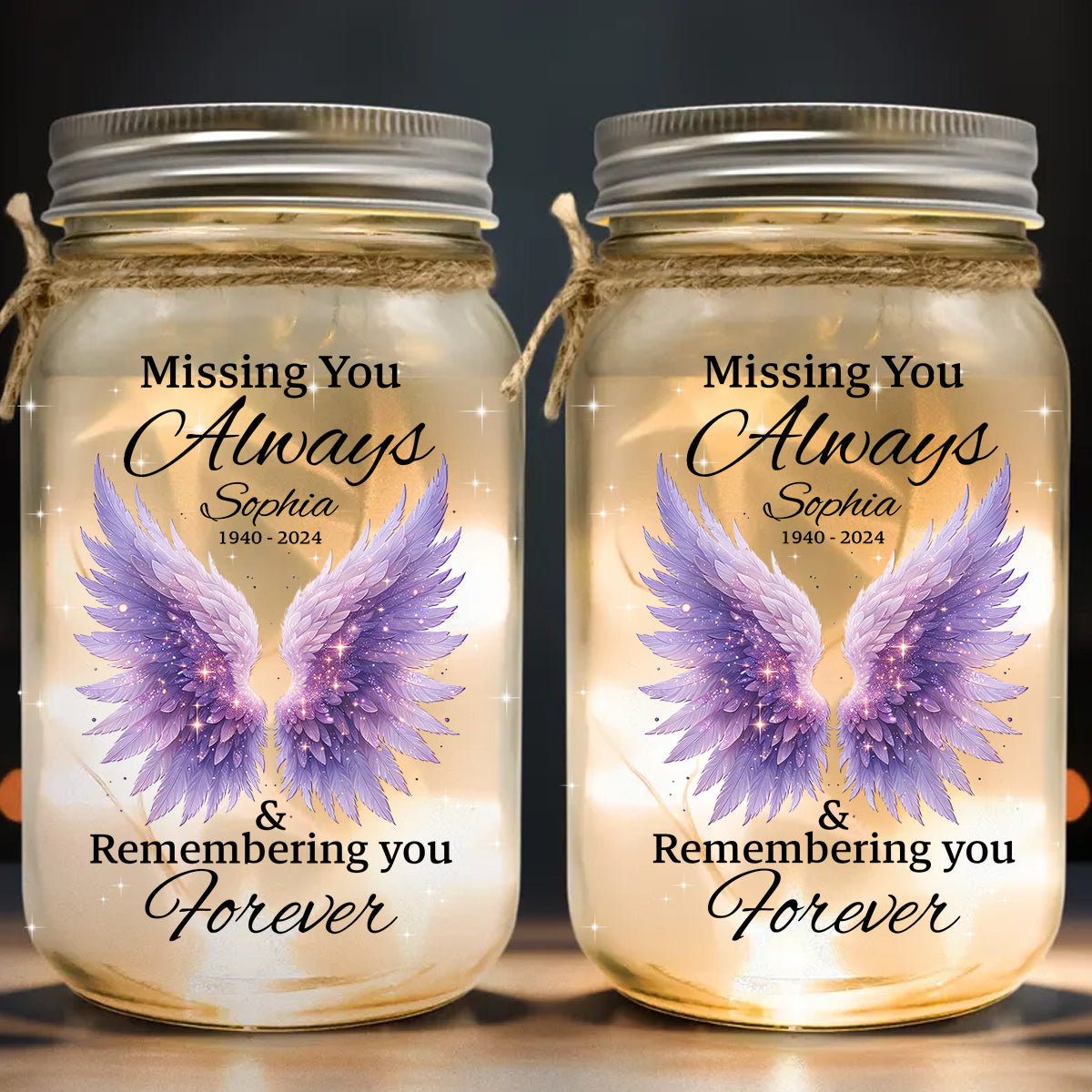 Missing You Always & Remembering You Forever - Personalized Memorial Mason Jar Light