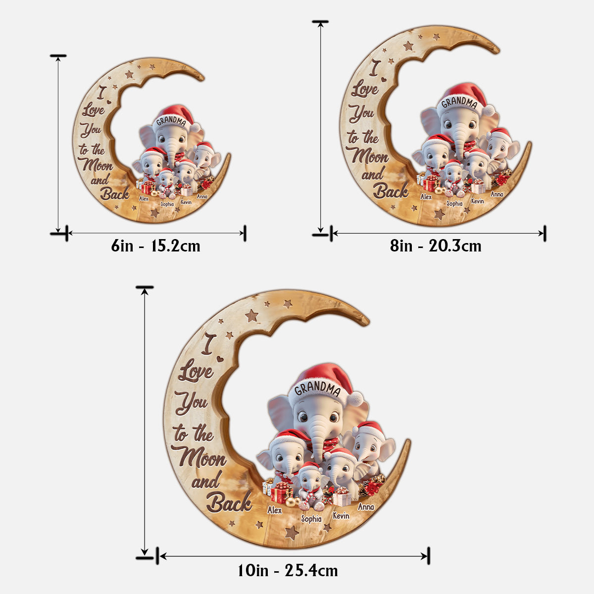 Je t'aime jusqu'à la lune et retour - Panneau en bois personnalisé double couche pour grand-mère