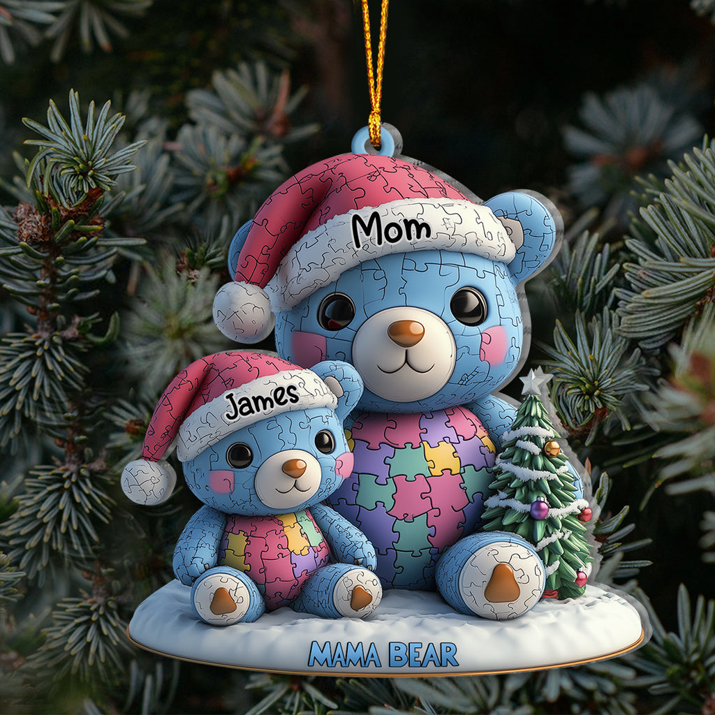 Noël Maman Ours - Ornement personnalisé pour la sensibilisation à l'autisme
