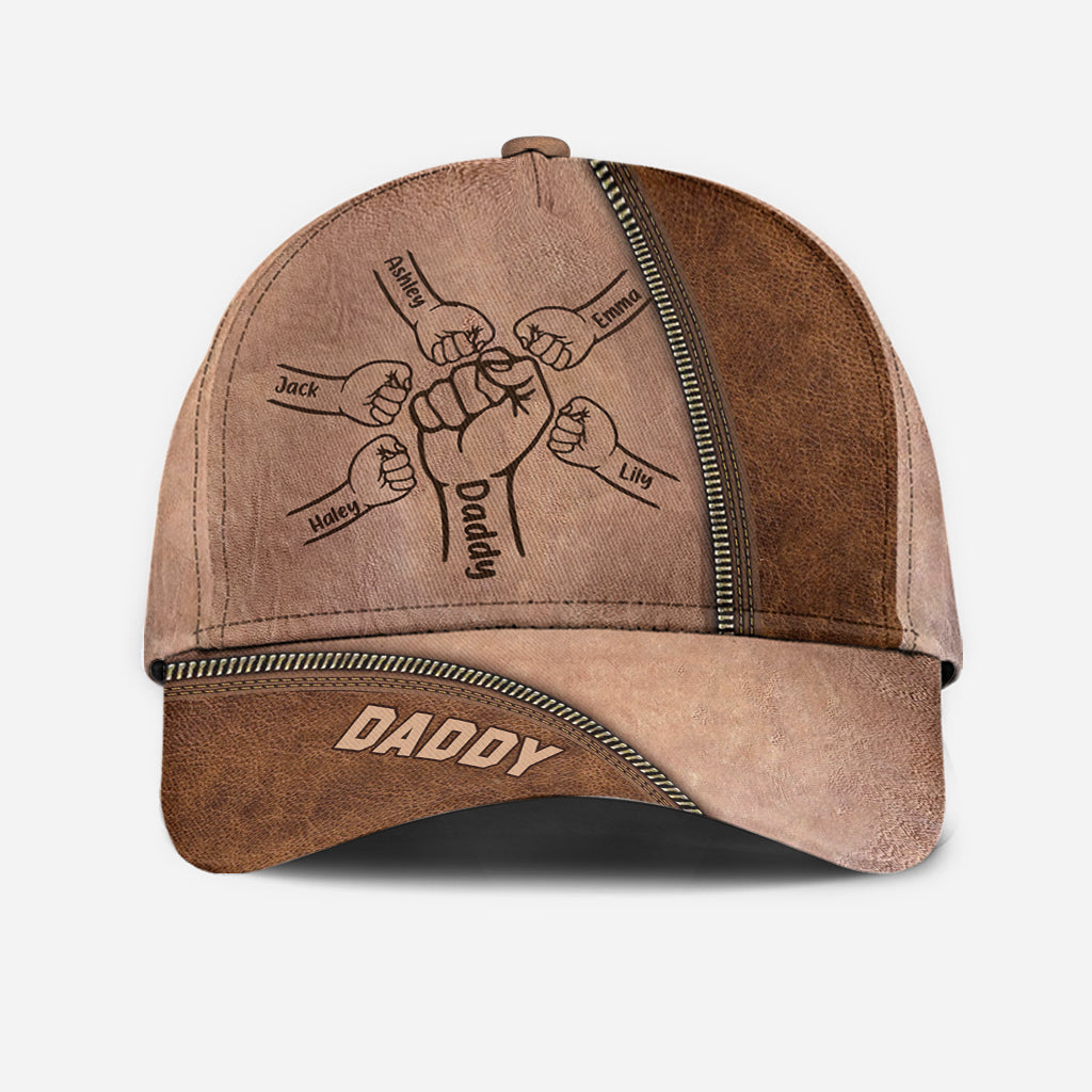 Father And Children Fist Bump - Personalized Father Classic Cap