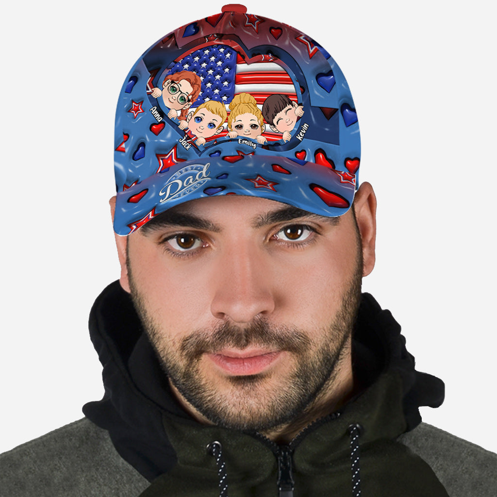 Best Dad Ever Red White Blue - Personalized Father Classic Cap