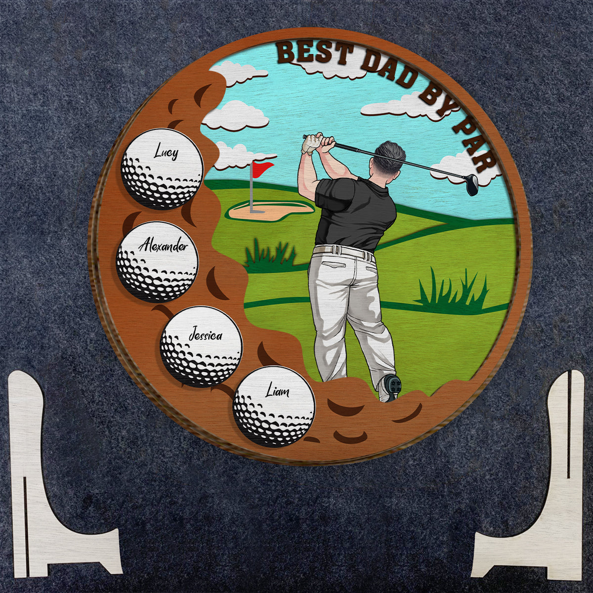 Best Dad By Par - Personalized Father 2 Layered Wood Sign / Wood Plaque