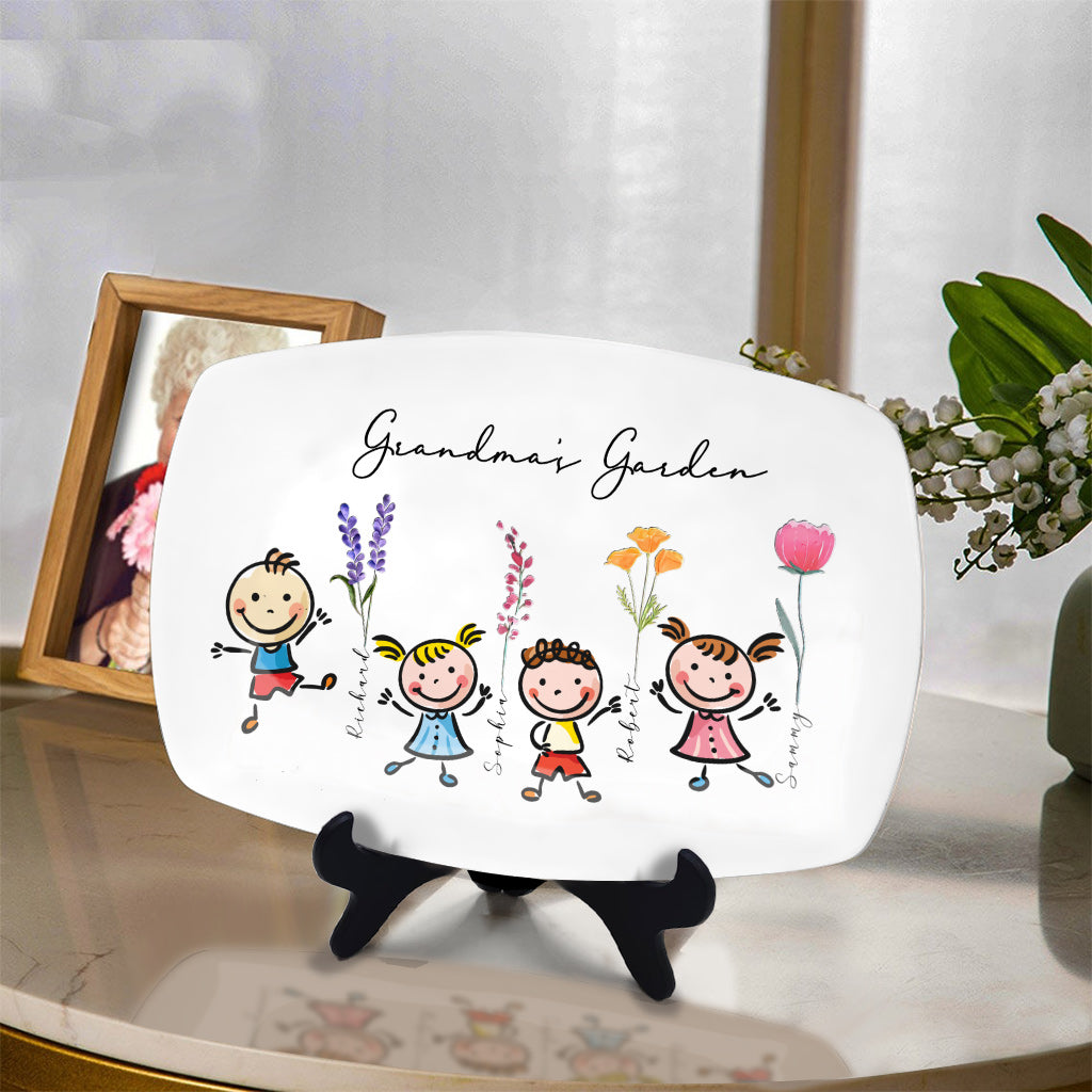 Grandma's Garden Kids With Birth Flowers - Personalized Grandma Plate