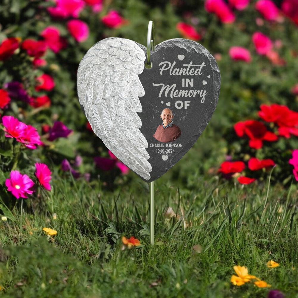 Rooted in Love, Always in Our Hearts - Personalized Memorial Heart Hanging Garden Slate