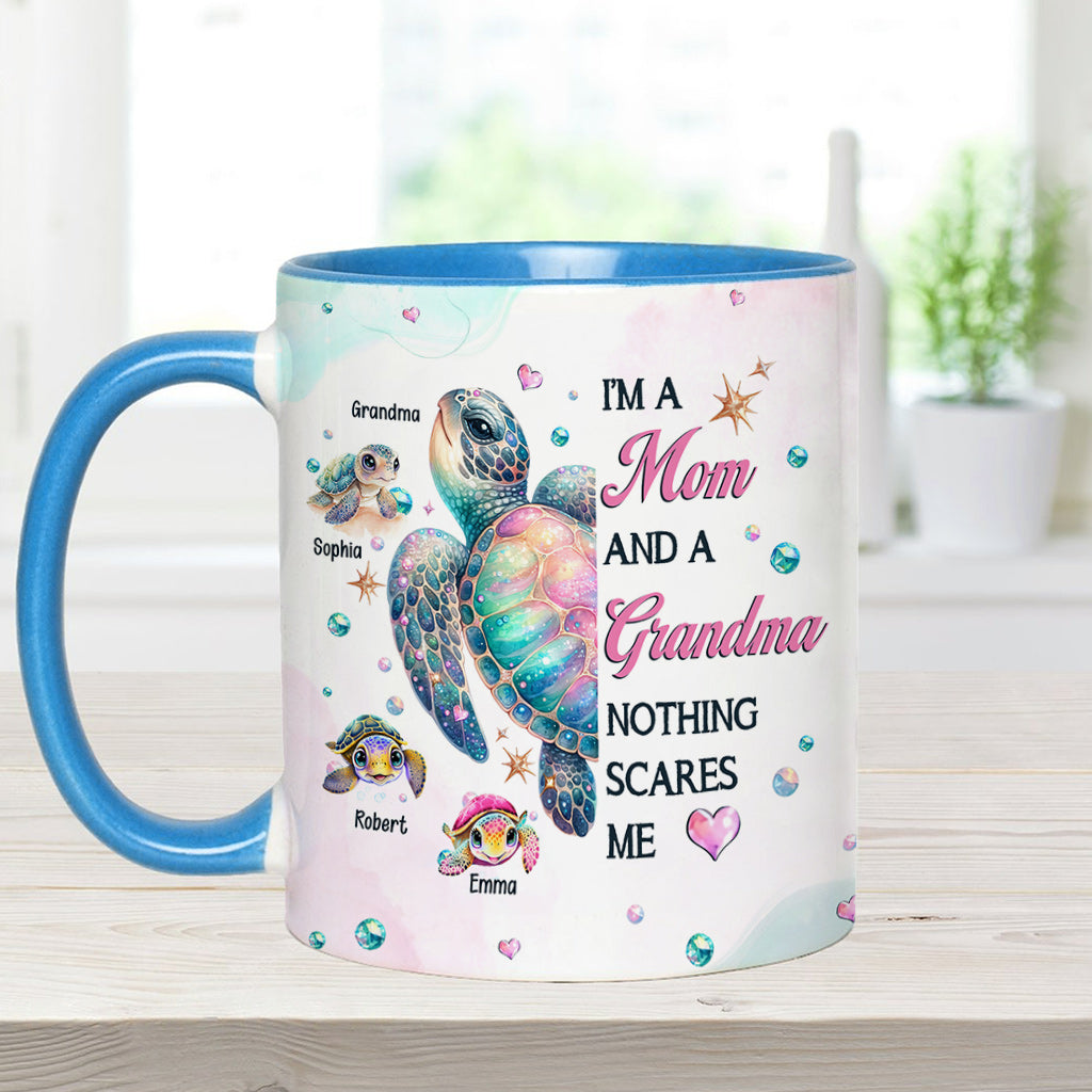 Nothing Scares Me Grandma Turtle - Personalized Grandma Accent Mug