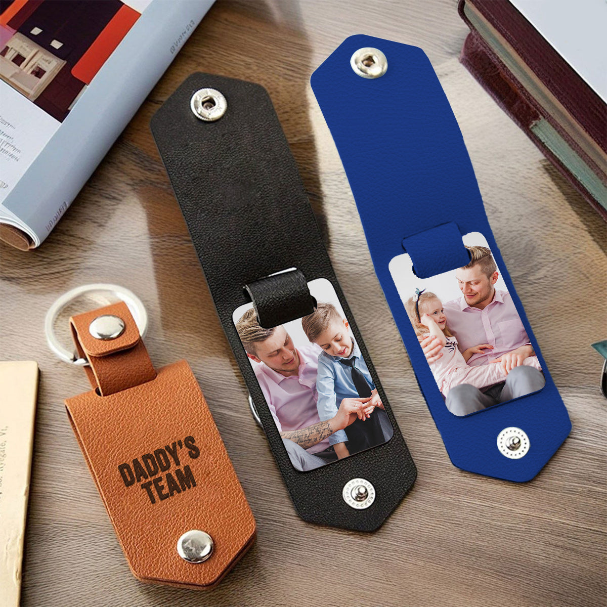 Daddy's Team - Personalized Father Photo Album Keychain