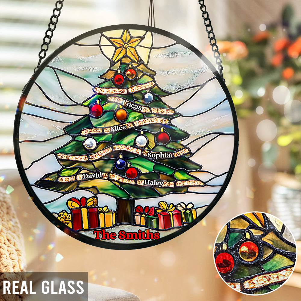 Frohe Weihnachten – Personalisierter Familien-Sonnenfänger aus Buntglas