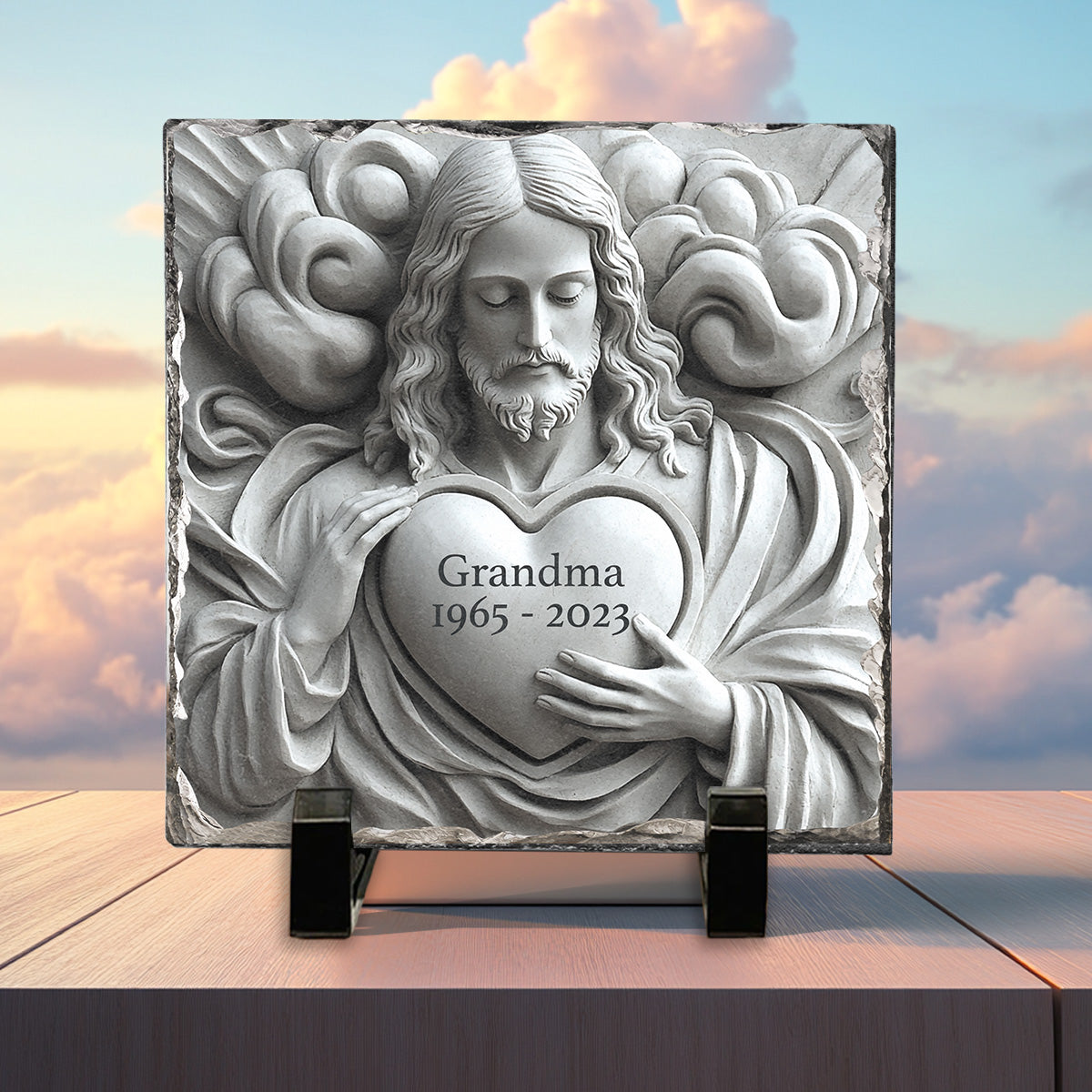 God Is With You - Personalized Memorial Square Shaped Stone