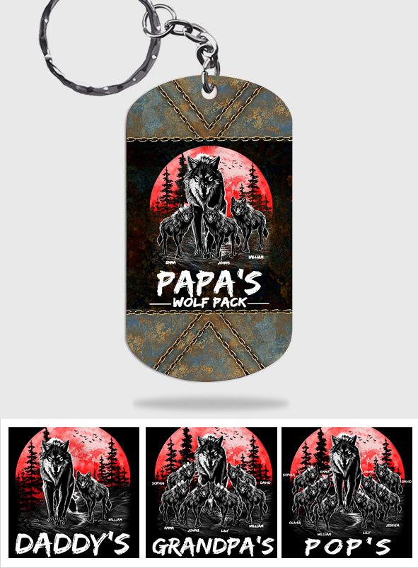 Grandpa's Wolf Pack Red Full Moon - Personalized Grandpa Stainless Steel Keychain