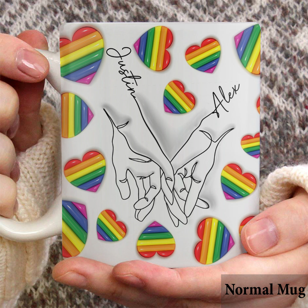 Mug personnalisé « Love Is Love » avec dessin au trait de mains – Soutien à la communauté LGBT