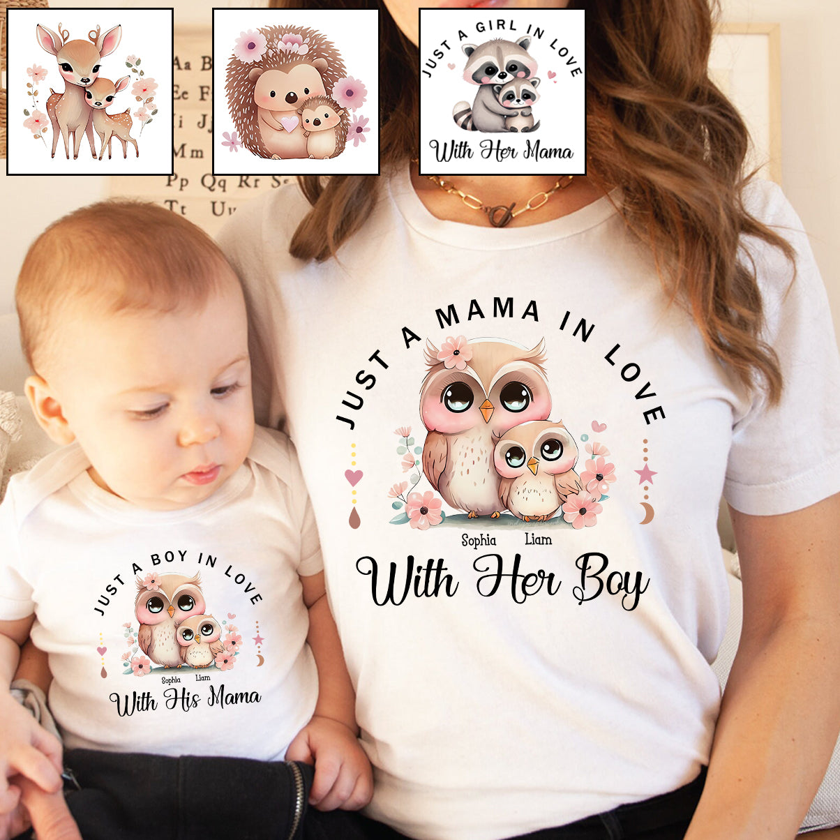 Just A Mom In Love With Her Boy,Girl - Personalized Mother T-shirt And Baby Onesie