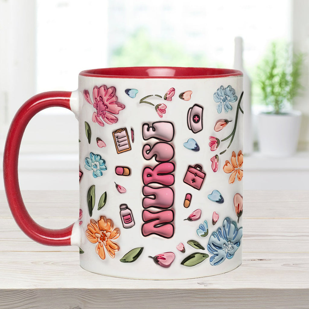 Nurse Life Pink Pastel Floral Inflated - Personalized Nurse Accent Mug