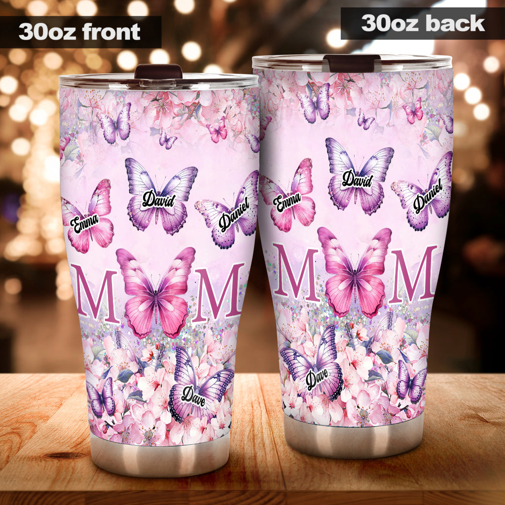 Pink Floral Butterfly - Personalized Mother Tumbler