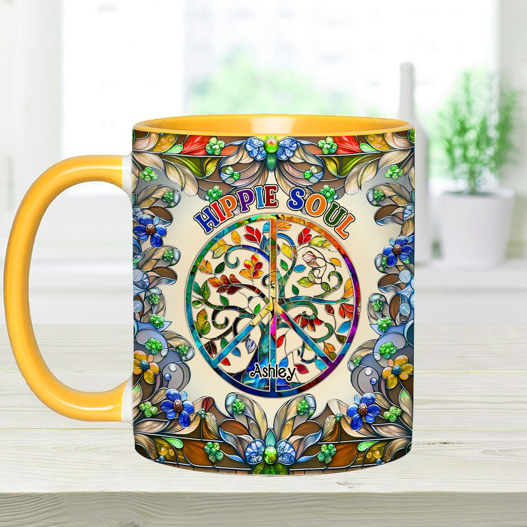 Es ist eine wunderschöne Welt, der Baum des Lebens, Friedenssymbol - personalisierte Tasse mit Hippie-Akzent