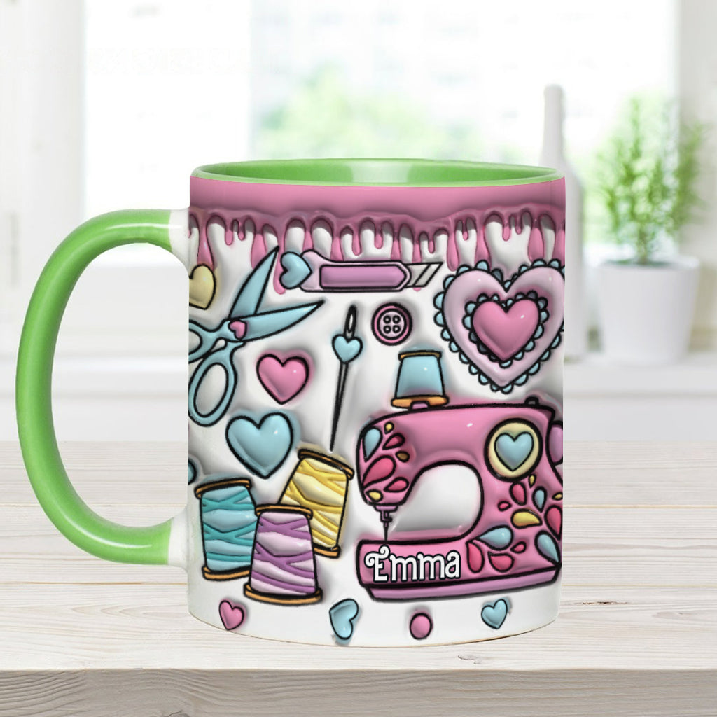 Pink für Nähbegeisterte – Personalisierte Tasse mit Nähmotiv
