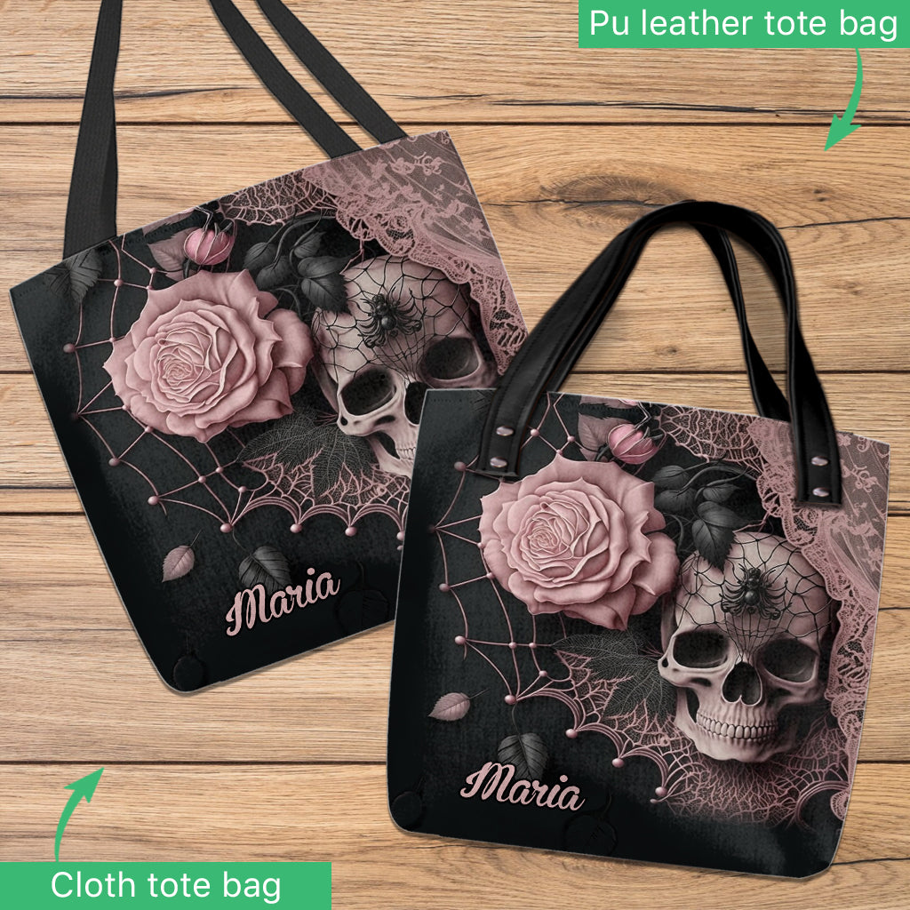 Roses And Skull - Personalized Skull Tote Bag