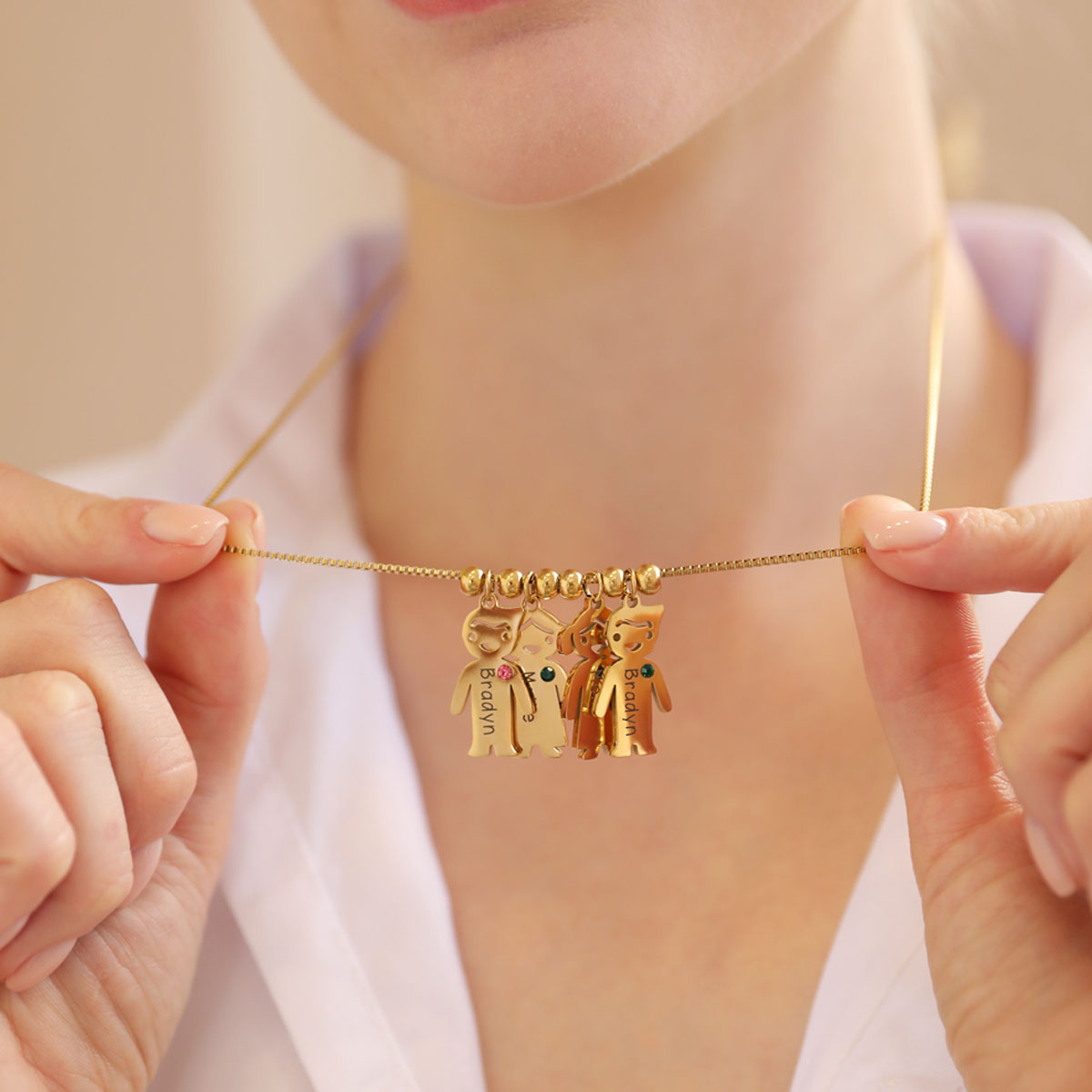 Necklace With Kids Charms Custom Birthstone - Personalized Mother Necklace With Kids Charms