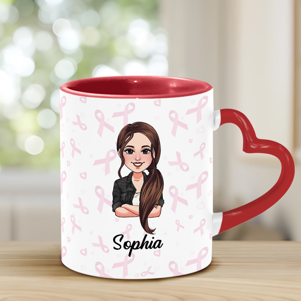 Cher cancer, tu as choisi la mauvaise personne - Mug personnalisé avec anse en forme de cœur pour la sensibilisation au cancer du sein