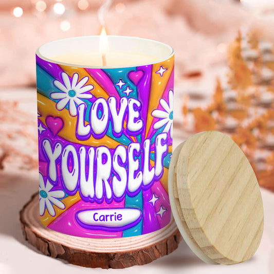 Liebe dich selbst – Personalisierte Kerze mit Holzdeckel
