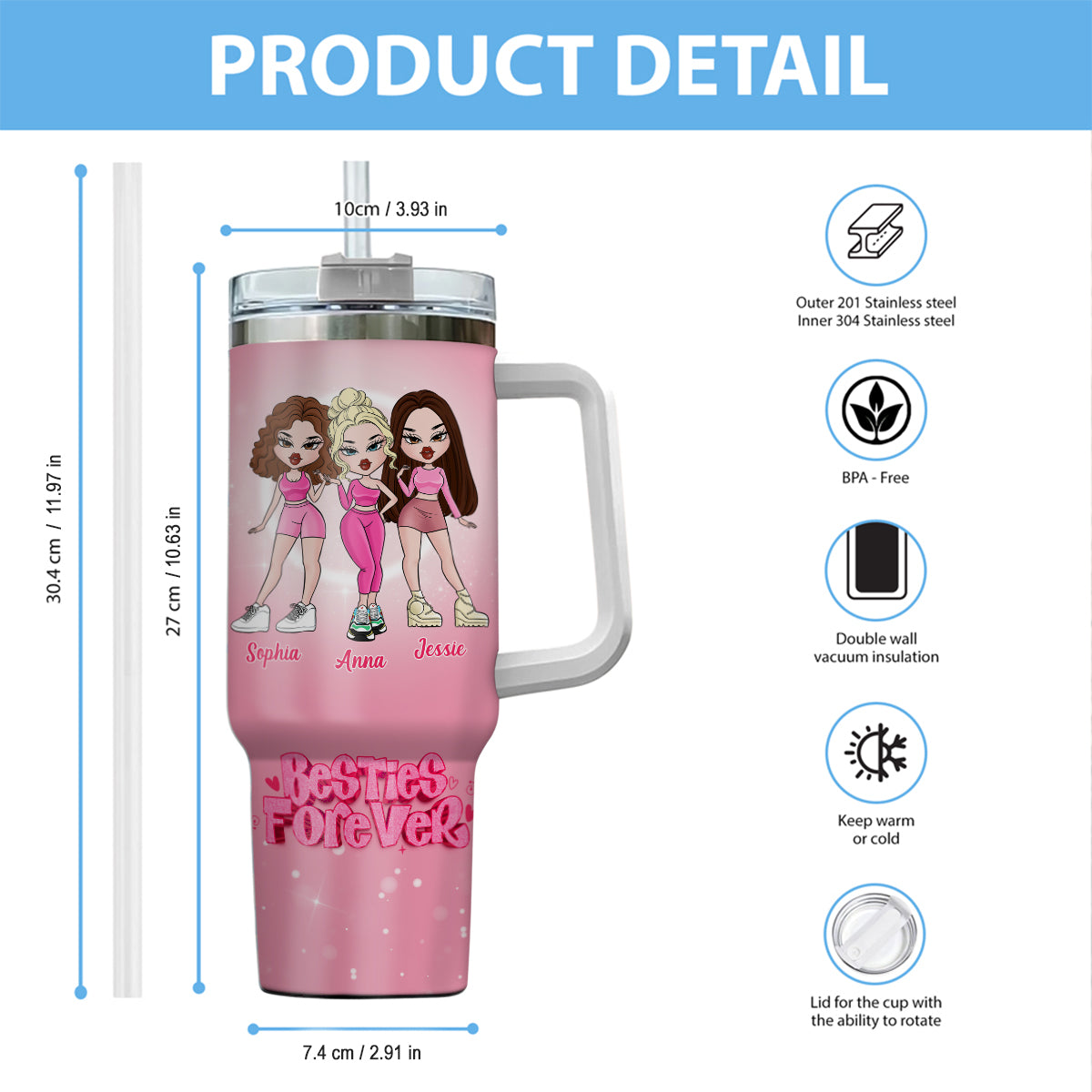 Friends Forever - Personalized Bestie Tumbler With Handle