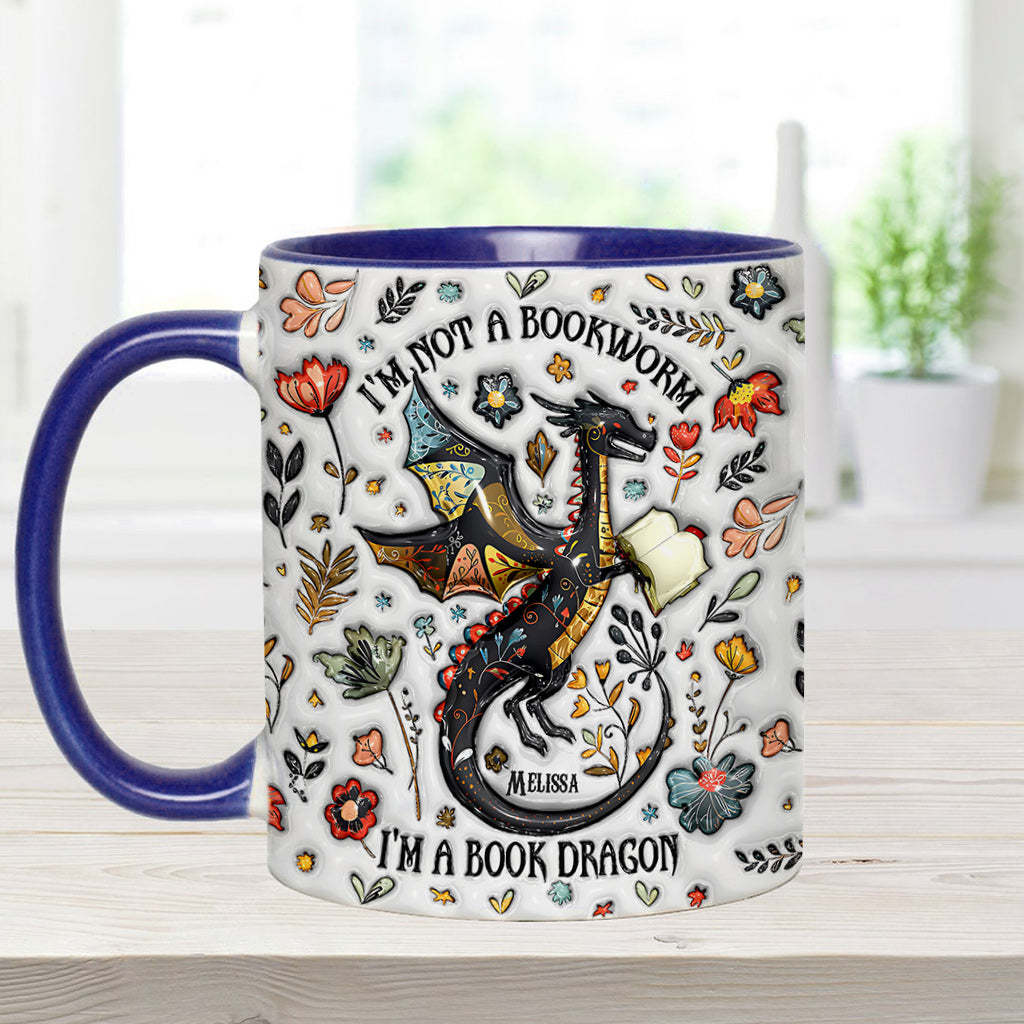 Ich bin kein Bücherwurm, ich bin ein Bücherdrache – Personalisierter Becher mit Buchmotiv