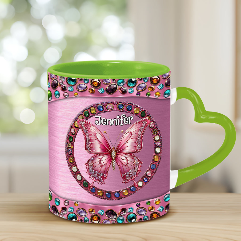 Wunderschöner rosa personalisierter Becher mit Schmetterlingsherzgriff