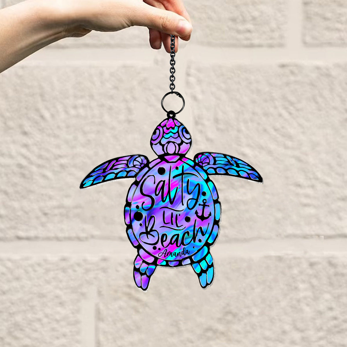 Salty Lil' Beach - Personalized Turtle Window Hanging Suncatcher Ornament