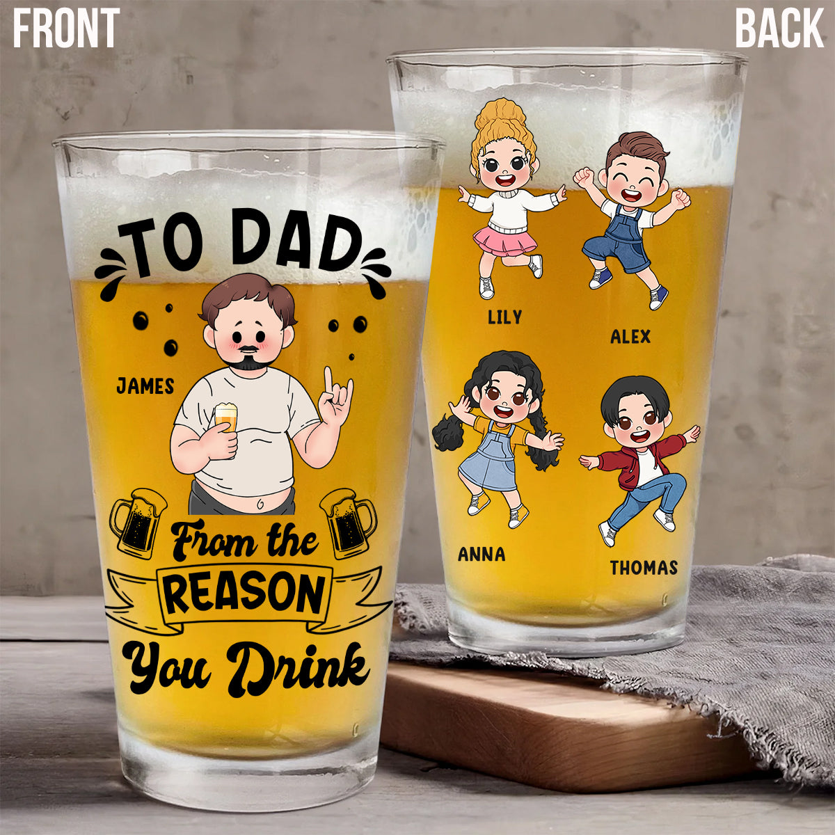 To Dad From The Reason You Drink - Personalized Father Beer Glass