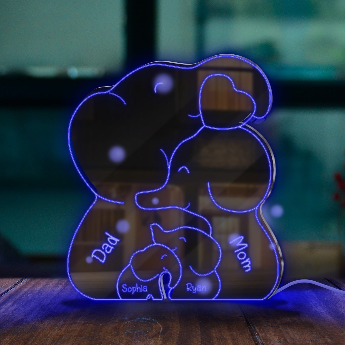 Famille Éléphants - Miroir Lumineux Personnalisé pour la Famille 