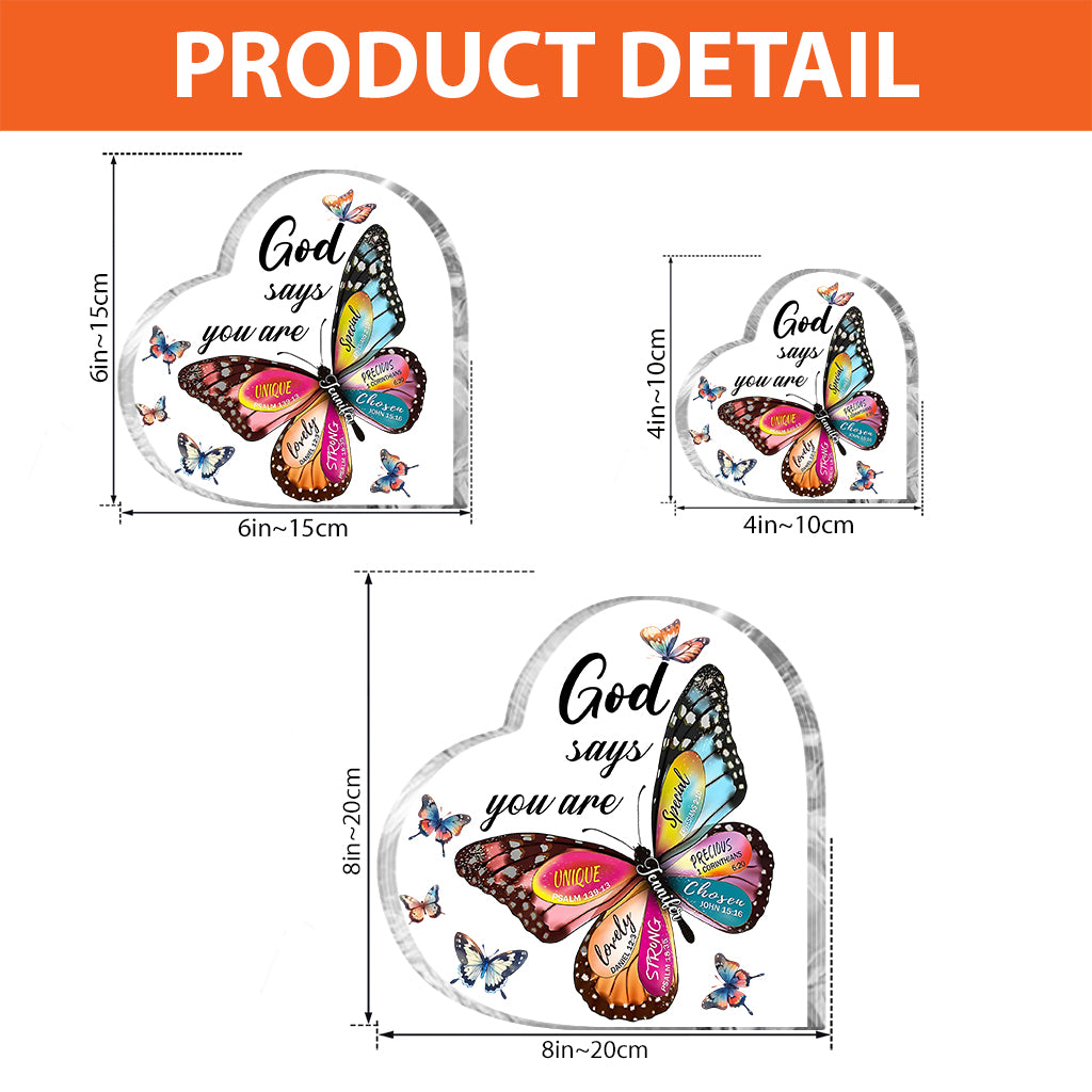 Gott sagt, du bist es – Personalisierte Acrylplakette in Schmetterlingsform